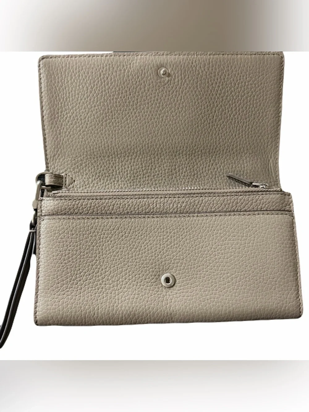 Tory Burch Britten Pebbled Leather Smartphone Wallet Wristlet Clutch Gray Silver